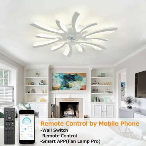 LJX Lampadario con Ventilatore da Soffitto con Telecomando DC Plafoniera con Ventilatore Led Soffitto Silenzioso Dimmerabile Estate e Inverno Cucina Camera da Letto, Bianco