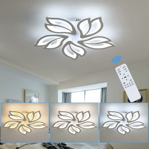 Comely Plafoniera LED Soffitto Dimmerabile, 45W Moderna Lampada da Soffitto con Telecomando, 5 Heads Lampadario a Forma di Petalo per Soggiorno, Camera da Letto, Cucina