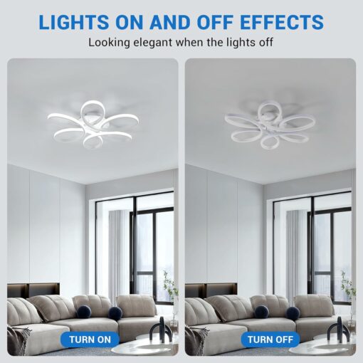 Dorlink Plafoniera LED Soffitto Moderna, 75W 6750LM Lampadario LED Camera da Letto, Lampadario Soggiorno Fiore Curvo, Lampadario LED, Lampadari LED Cucina 6500K Bianco Freddo, Ø59CM