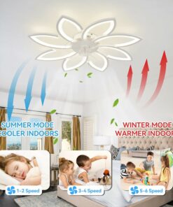 78 cm Lampadario Ventilatore da Soffitto Con Telecomando Led Dimmerabile Pale da Soffitto Design DC Plafoniera Fiore Led Reversibile 6 Velocità Lampadari a Ventola per Camera da Letto Cucina,Bianco