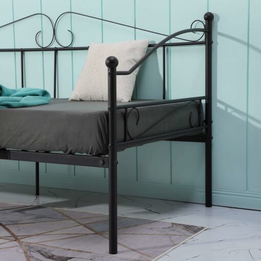 EGGREE Divano Letto Singolo, Struttura Divanetto Letto in Metallo per Adulti, 90 x 190 cm - Nero