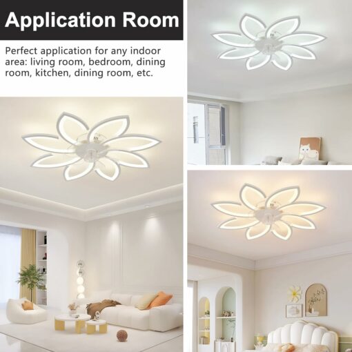 90 cm Lampadario Ventilatore da Soffitto Con Telecomando Led Dimmerabile Pale da Soffitto Design DC Plafoniera Fiore Led Reversibile 6 Velocità Lampadari a Ventola per Camera da Letto Cucina,Bianco