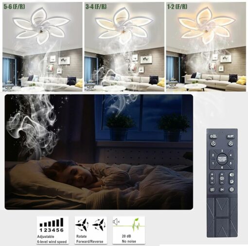 Narwhal LED Ventilatore da Soffitto, ventilatore da soffitto con luce e Telecomando, Lampadario ventilatore da soffitto con Timer, Luminosità e Temperatura Colore Regolabili (4 luci/46W, Bianco)