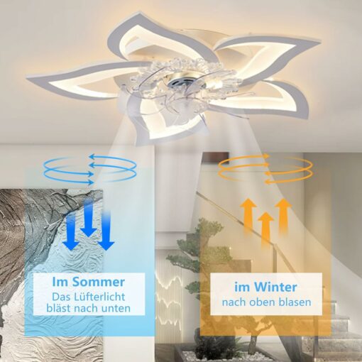 Ventilatore da soffitto silenzioso a LED con illuminazione,plafoniera da camera da letto 50W,con telecomando e lampada dimmerabile APP con ventilatore Paralume in acrilico a forma di fiore Lampade