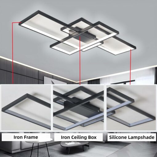 JSZ Plafoniera LED Soffitto Dimmerabile Soggiorno Lamp Moderno Rettangolo Quadrato Designer Lampada a Sospensione con telecomando Cucina acrilica Sala pranzo Ufficio Scala Ufficio Soggiorno Lampadari