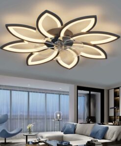 YUNZI Muto Ventilatore da soffitto con Luce con Telecomando, LED Dimmerabile Lampada da soffitto Moderno Illuminazione per Soggiorno Camera da Letto, Regolabile 6 velocità, Nero 90CM