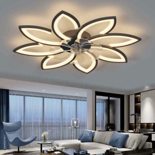 YUNZI Muto Ventilatore da soffitto con Luce con Telecomando, LED Dimmerabile Lampada da soffitto Moderno Illuminazione per Soggiorno Camera da Letto, Regolabile 6 velocità, Nero 90CM