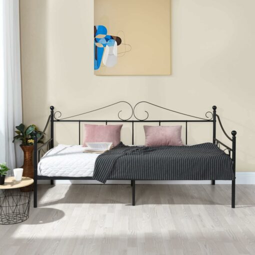 EGGREE Divano Letto Singolo, Struttura Divanetto Letto in Metallo per Adulti, 90 x 190 cm - Nero