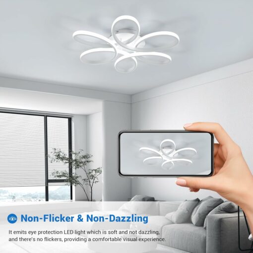 Dorlink Plafoniera LED Soffitto Moderna, 75W 6750LM Lampadario LED Camera da Letto, Lampadario Soggiorno Fiore Curvo, Lampadario LED, Lampadari LED Cucina 6500K Bianco Freddo, Ø59CM