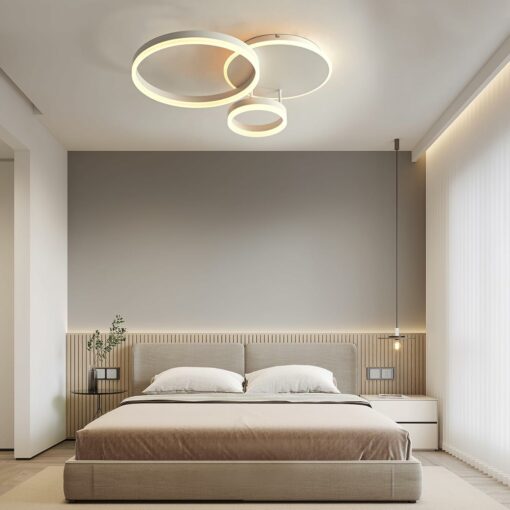 MOUNM Lampadario Camera da Letto, Plafoniera LED Soffitto Dimmerabile 3000K-6000K in Alluminio, 54W 5400lm, per Camera da Letto, Soggiorno, Salone, con Telecomando, Tre cerchi