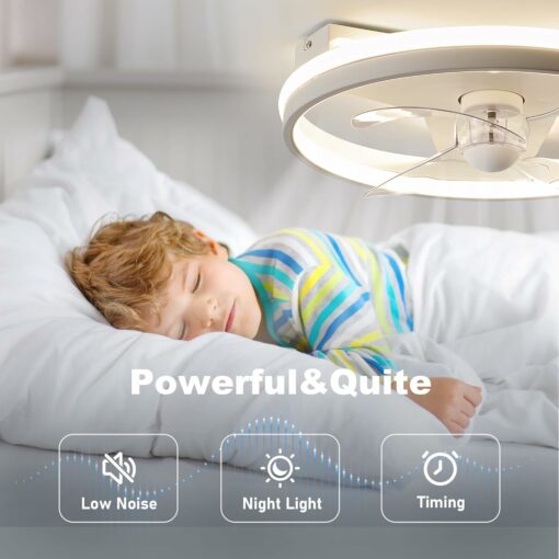 YUEEU 40CM Ventilatore da Soffitto,LED Lampadario Ventilatore da Soffitto Ventilatore Silenzioso Dimmerabile Plafoniera con Ventilatore Telecomando,Bianca Lampada con Timer