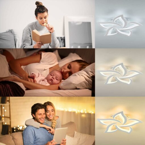 Sky angle Plafoniera LED Dimmerabile, Lampada da Soggiorno Con Telecomando, Moderna Lampadario, Lampada da Soffitto Per Camera da Letto Illuminazione da Soffitto, Plafoniera a Fiore 5 Teste/Ø63cm/45W