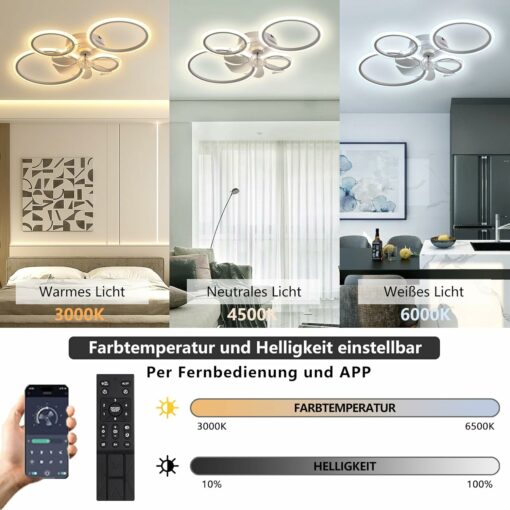 Ventilatore Da Soffitto Con Illuminazione, Plafoniera A LED Con Ventilatore E Telecomando Per App, Plafoniera Dimmerabile Da 96 W, Luce Temporizzata Per Ventilatore Per Soggiorno Camera Da Letto