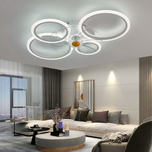 Plafoniera con Ventilatore, Ventilatori a Soffitto con luci, Ventilatore da soffitto a LED Dimmerabile con Telecomando App per Soggiorno, Camera da letto, Sala da pranzo, 6 Velocità, Timer (Bianco)