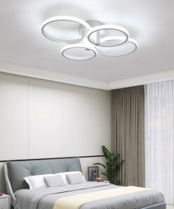 DELIPOP Plafoniera LED Soffitto Moderna, 48W 5400LM Lampada da Soffitto, Plafoniere 4 Rotonda Anello Acrilico, Bianco Lampadario per Cucina, Soggiorno, Camera da Letto, Ufficio, Bianco Freddo 6500K