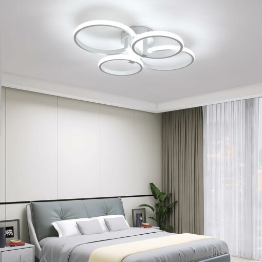 DELIPOP Plafoniera LED Soffitto Moderna, 48W 5400LM Lampada da Soffitto, Plafoniere 4 Rotonda Anello Acrilico, Bianco Lampadario per Cucina, Soggiorno, Camera da Letto, Ufficio, Bianco Freddo 6500K