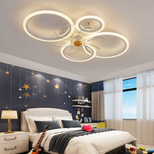 Plafoniera con Ventilatore, Ventilatori a Soffitto con luci, Ventilatore da soffitto a LED Dimmerabile con Telecomando App per Soggiorno, Camera da letto, Sala da pranzo, 6 Velocità, Timer (Bianco)