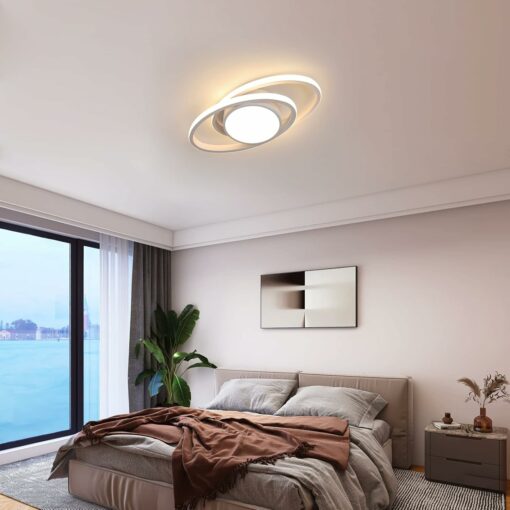 DAXGD Moderna Plafoniera LED, Lampadario led Soffitto 39W 4385lm Pianeti Bianchi per Camera da Letto Cucina Soggiorno, Bianco Caldo 3000K 39CM