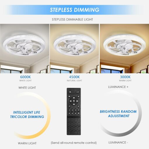 Fan Plafoniera, Ventilatore a soffitto a LED con illuminazione, 3 Temperatura di colore e 6 Velocità Ventilatore a soffitto con lampada, Ventilatore moderno con luce per camera da letto, soggiorno