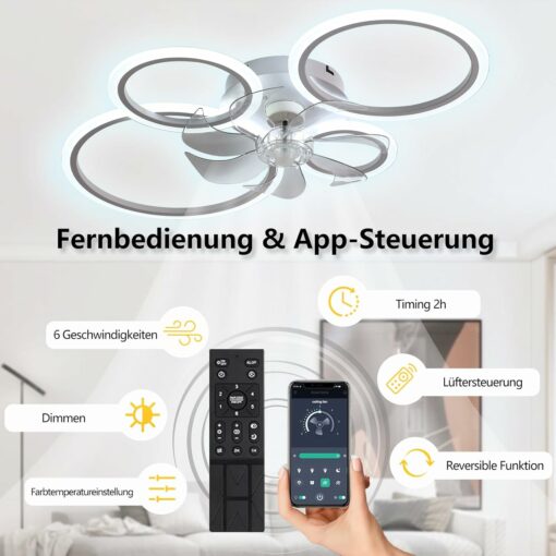 Ventilatore Da Soffitto Con Illuminazione, Plafoniera A LED Con Ventilatore E Telecomando Per App, Plafoniera Dimmerabile Da 96 W, Luce Temporizzata Per Ventilatore Per Soggiorno Camera Da Letto