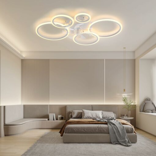 ycwdcz Lampadario Moderno Bianco con Ventilatore da Soffitto Silenzioso Cerchio Ventilatore Soffitto con Luce e Telecomando Motore DC Reversibile Modalità Estate Inverno per Soggiorno Cucina, 100cm