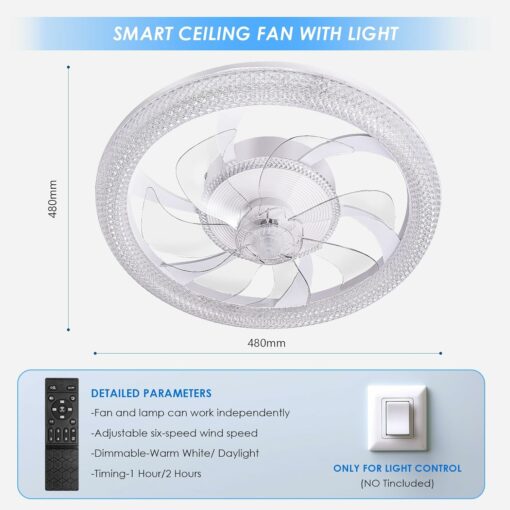 Fan Plafoniera, Ventilatore a soffitto a LED con illuminazione, 3 Temperatura di colore e 6 Velocità Ventilatore a soffitto con lampada, Ventilatore moderno con luce per camera da letto, soggiorno