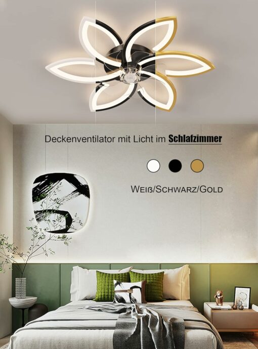 DIDADIDA Ventilatore da soffitto silenzioso con luce con telecomando e APP dimmerabile luce colore luminosità 70W plafoniera creativa a forma di fiore in acrilico con ventola (Bianco)