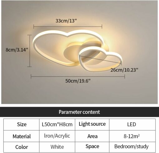 Riserva Plafoniera LED Soffitto Moderna Dimmerabile, 64W 4800LM Lampada da Soffitto Design a Forma di Cuore, Plafoniera con Telecomando/APP per Camera da Letto, Soggiorno, Cucina, Φ50cm