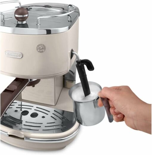 De'Longhi Icona Vintage ECOV311.BG Macchina da Caffè Espresso Manuale e Cappuccino, Caffè in Polvere e Cialde E.S.E., Spegnimento automatico, Montalatte classico, Filtro Singolo e Doppio, Beige