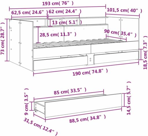 vidaXL Divano Letto con Cassetti senza Materasso Bianco 90x190 cm