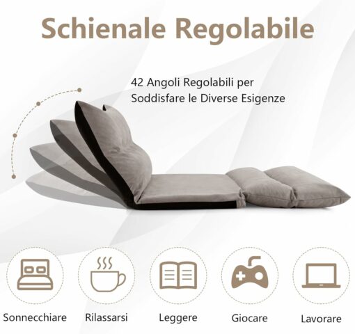 COSTWAY Divano da Terra Pieghevole, Divano Letto 2 Posti con Schienale Regolabile, Divano da Pavimento Trasformabile con 2 Cuscini per Camera da Letto Salone Balcone (Grigio)