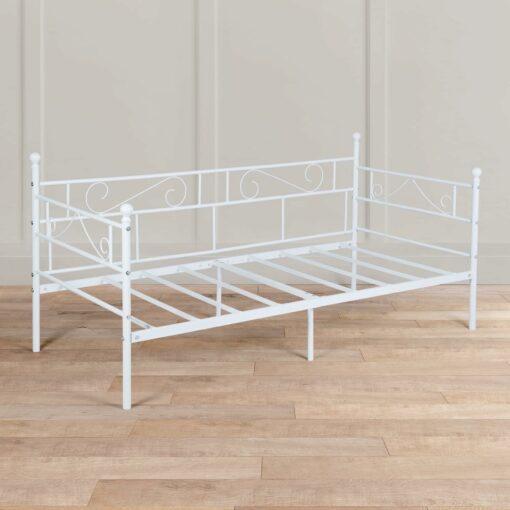 FetiNes Divano Letto Singolo in Metallo Struttura Letti e Basi in Ferro Battuto per Adulti 90x190cm Bianco