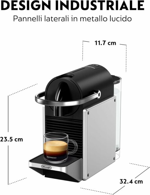 Nespresso De'Longhi Pixie EN127.S, Macchina da Caffè con Sistema Capsule Nespresso, Modalità ECO, Espresso e Caffè Lungo, Design Compatto, Pressione 19 Bar, 1260W, Silver