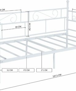 FetiNes Divano Letto Singolo in Metallo Struttura Letti e Basi in Ferro Battuto per Adulti 90x190cm Bianco