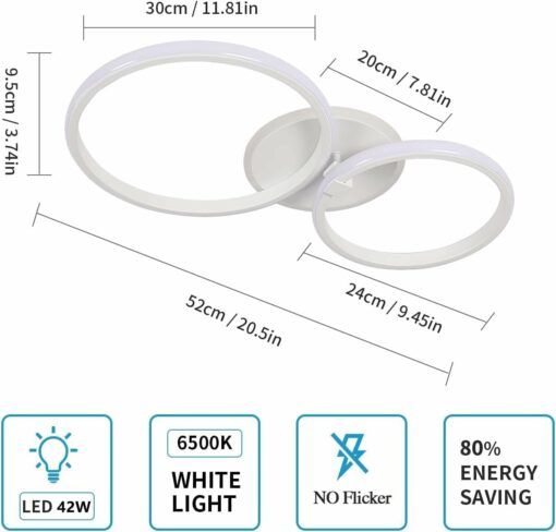 Comely Plafoniera LED Soffitto Moderna, 42W 4700LM Lampada da Soffitto Plafoniera 3 Rotonda, Bianco Lampadario Acrilico per Soggiorno Camera da Letto Cucina Sala da Pranzo, Bianco Freddo 6500K