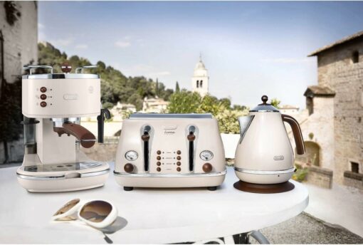 De'Longhi Icona Vintage ECOV311.BG Macchina da Caffè Espresso Manuale e Cappuccino, Caffè in Polvere e Cialde E.S.E., Spegnimento automatico, Montalatte classico, Filtro Singolo e Doppio, Beige