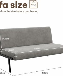 Dripex Divano a 2 posti, in tessuto, moderno, con telaio in metallo, divano lounge con schienale, divano doppio per soggiorno, camera da letto, portata 150 kg, 112 x 75 x 68 cm, grigio