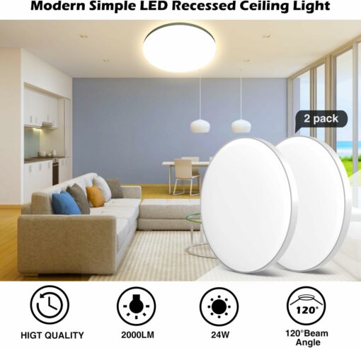 OUILA Plafoniera LED Soffitto 24W [2 Pezzi], Lampada da Soffitto 4000K 2000LM Plafoniera Bagno IP44 Impermeabile Rotonda Ø28CM Lampadario LED Moderna Luce Soffitto per Cameretta, Cucina, Soggiorno