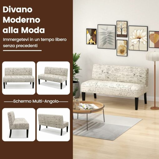 COSTWAY Divano Senza Braccioli a 2 Posti, Divano in Tessuto con Gambe in Legno, Divano per Soggiorno, Camera da Letto, Fino a 150 kg, 121 x 66 x 78 cm