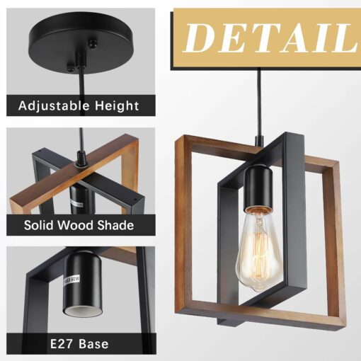 Illuminazione del soggiorno,moderna in legno e metallo da cucina Lampadario nero, E27 Illuminazione del soffitto del tavolo da biliardo, altezza regolabile Lampada a sospensione della fattoria