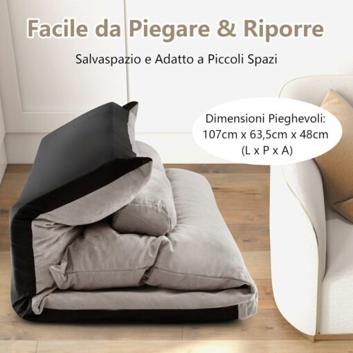 COSTWAY Divano da Terra Pieghevole, Divano Letto 2 Posti con Schienale Regolabile, Divano da Pavimento Trasformabile con 2 Cuscini per Camera da Letto Salone Balcone (Grigio)