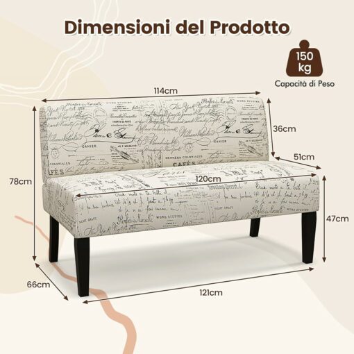 COSTWAY Divano Senza Braccioli a 2 Posti, Divano in Tessuto con Gambe in Legno, Divano per Soggiorno, Camera da Letto, Fino a 150 kg, 121 x 66 x 78 cm