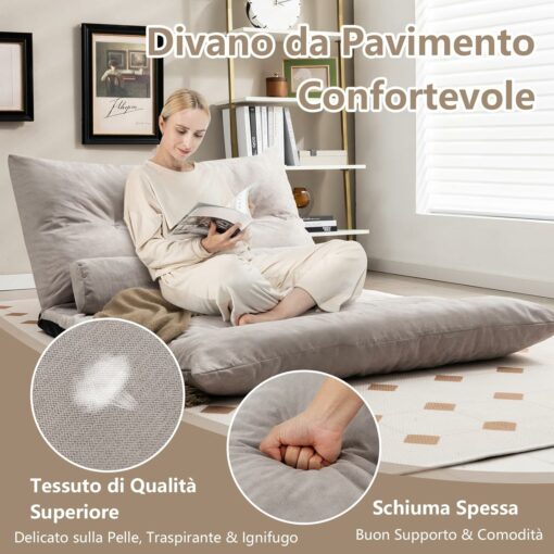 COSTWAY Divano da Terra Pieghevole, Divano Letto 2 Posti con Schienale Regolabile, Divano da Pavimento Trasformabile con 2 Cuscini per Camera da Letto Salone Balcone (Grigio)