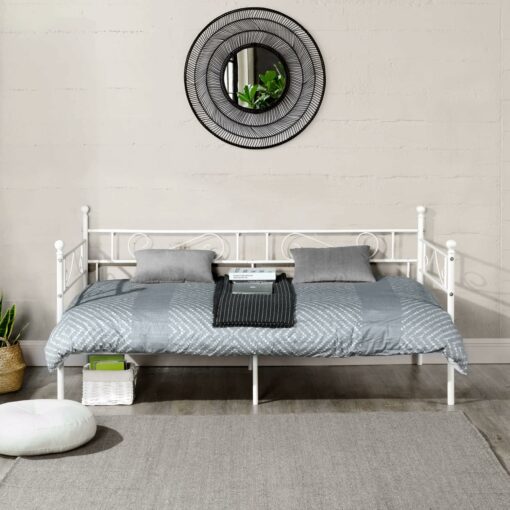 FetiNes Divano Letto Singolo in Metallo Struttura Letti e Basi in Ferro Battuto per Adulti 90x190cm Bianco