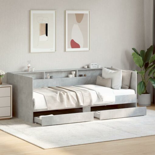 SECOLI Divano Letto, Struttura Letto, Letto con Contenitore, Giroletto con Cassetti in Legno Multistrato Grigio Cemento 75x190 cm