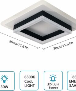 Plafoniera LED Soffitto Moderna, LED integrati 30W 3250LM Lampada da Soffitto Bianco Freddo 6500K, Lampadario Soffitto Quadrata in Acrilico per Soggiorno, Bagno, Camera da letto, Cucina, Corridoio