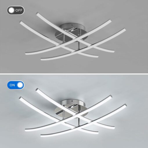 Plafoniera LED Soffitto 48W 4750LM Plafoniera Moderna a LED Moderna Lampadario argento 6500K luce bianca lampadario led 4 LEDS lampadari moderni per Camera da Letto Soggiorno Corridoio Cucina