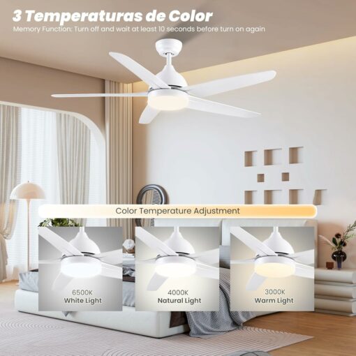 CJOY Ventilatore da Soffitto con Illuminazione e Telecomando Silenzioso, LED Lampada con Ventilatore Bianco 132 cm 5 pale, Ventilatore Plafoniera Luce Camera da Letto Soggiorno