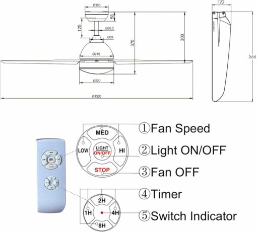 CJOY Ventilatore da Soffitto con Illuminazione e Telecomando Silenzioso, LED Lampada con Ventilatore Bianco 132 cm 5 pale, Ventilatore Plafoniera Luce Camera da Letto Soggiorno