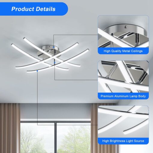 Plafoniera LED Soffitto 48W 4750LM Plafoniera Moderna a LED Moderna Lampadario argento 6500K luce bianca lampadario led 4 LEDS lampadari moderni per Camera da Letto Soggiorno Corridoio Cucina